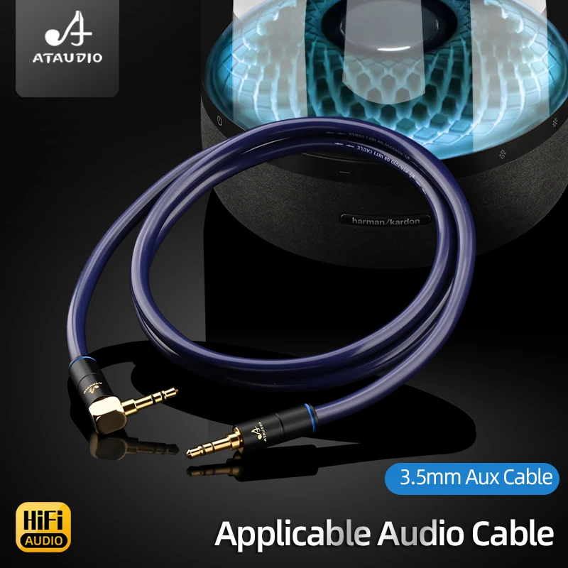 ATAUDIO HiFi Grade 3.5mm Aux Cable 6N OFC with Shield Cable Stereo 3.5mm to 3.5mm Headphone Amplifier Audio Cable