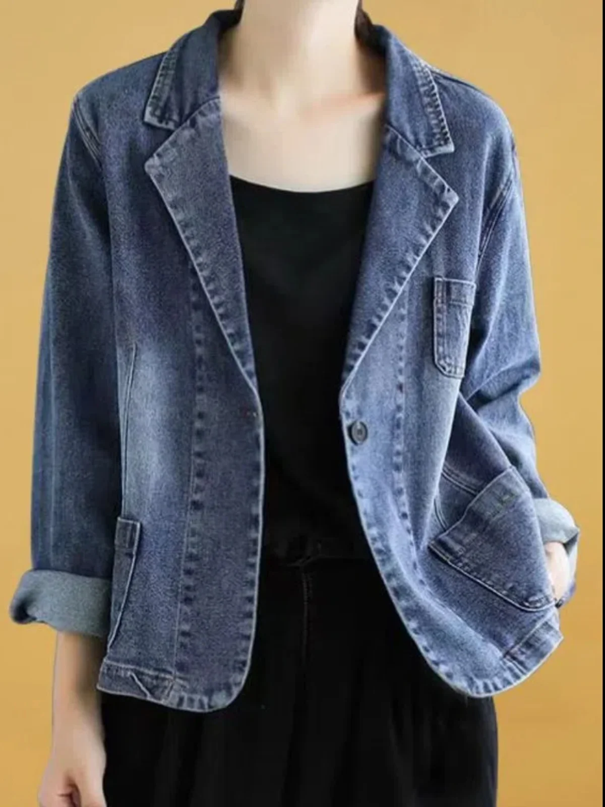 ربيع الخريف فضفاضة تناسب التخسيس الدنيم دعوى Jaet النساء ort عارضة Sle Faionable السيدات تخفيف سترة واقية