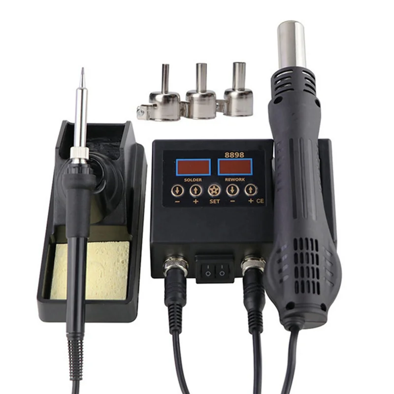 F-T 8898 Hot Air Desoldering Station Soldering Iron Station 2-In-1 Temperature-Controlled EU Plug