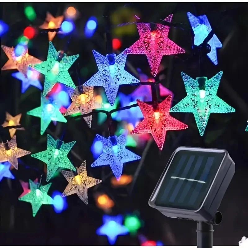 12m/7m/5m Outdoor Solar Star String Lights Waterproof Solar Lights Fairy Lights Star for Christmas Garden Wedding Decoration