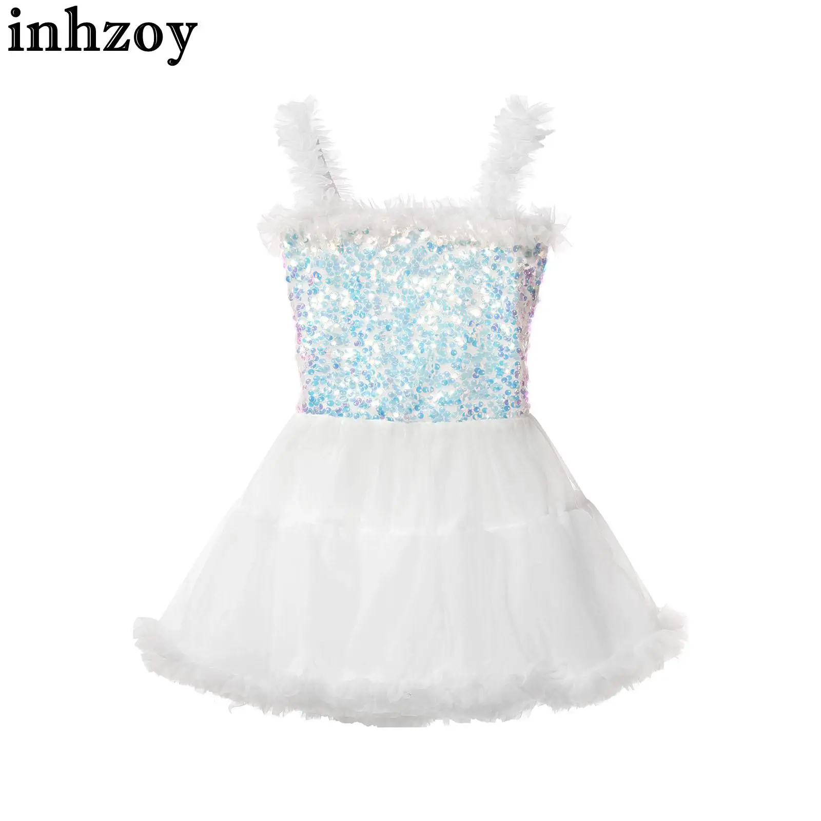 Toddler Girls Sparkly Sequins Smocked Tutu Dress Sleeveless Multi-Layer Hem Leotards Dress Princess Ballet Dance Dress Costume