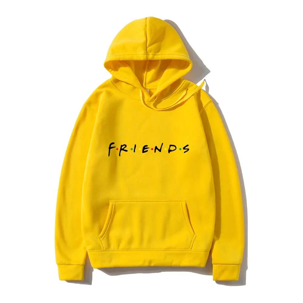 Fashion Friends Yellow Hoodies Autumn Long Sleeve Pullover Tops Casual Pocket Hoodies Unisex Outer Loose Sport Wear