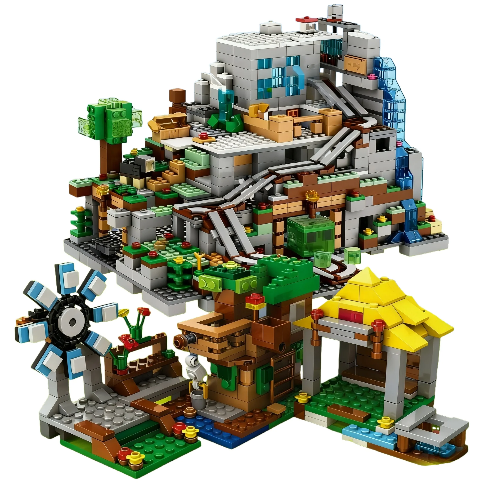 ピクセルワールド 森の洞窟 積み木セット - 大型で詳細なシーン構築キット（趣味の人のための）