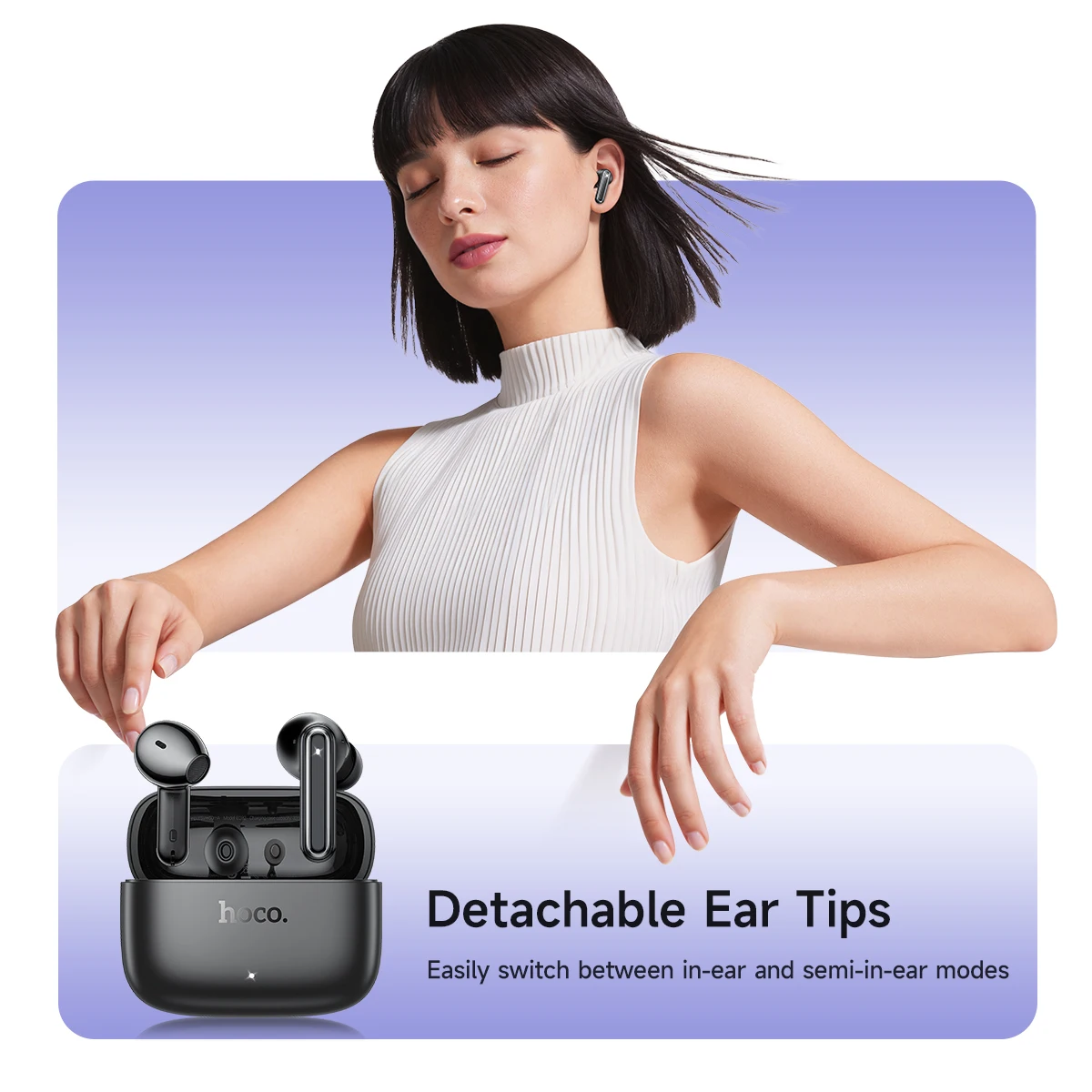 HOCO EQ32 Bluetooth 6.0 Headset Wireless Sport Earphones APP Control Stereo Earbud with Microphone for Phone Call Hifi Headphone view 2