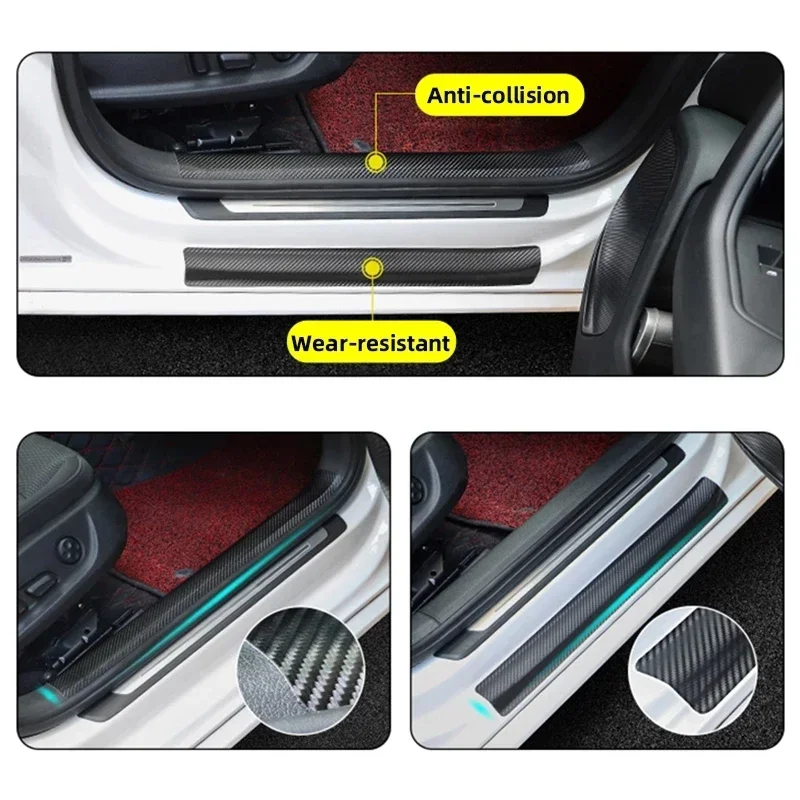 3D Carbon Fiber Car Bumper Door Guard Protection Film 3m Car Door Sill Protector Sticker Black Waterproof Anti Scratch Tape