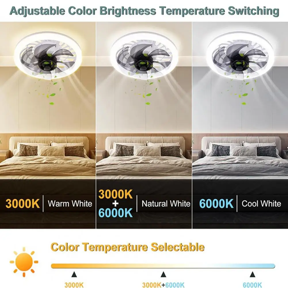 Adjustable Color Temperature Ceiling Fan Bedroom Ceiling Fan with 4-speed Options Modern Flush Mount Ceiling Fan for Bedroom