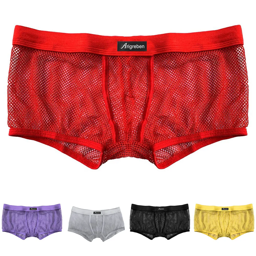 Calzoncillos de Malla Transpirable para Hombre, Ropa Interior Informal, Color Amarillo, Estilo Clásico