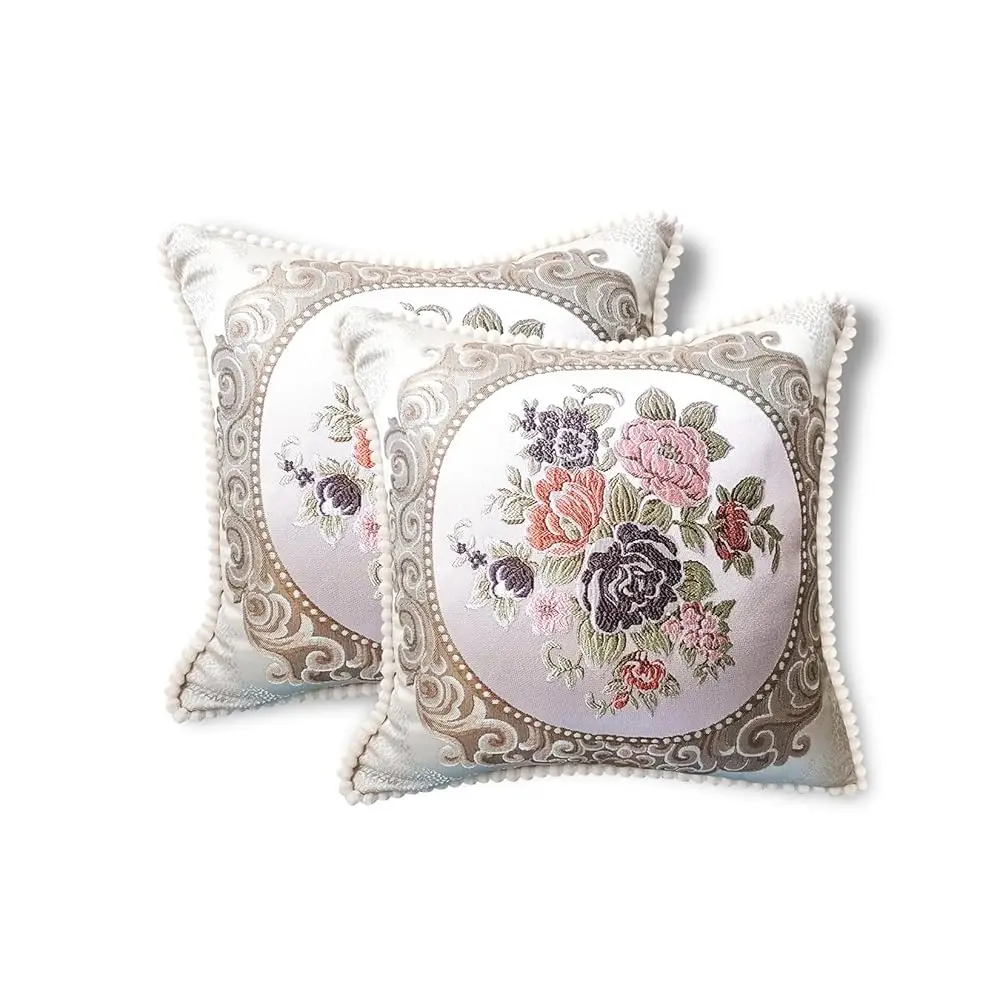 

Pillow Covers Set Of 2, Jacquard Embroidery Retro Decorative Cushion Covers, Throw Pillow Cover For Living Room, Bedroom,