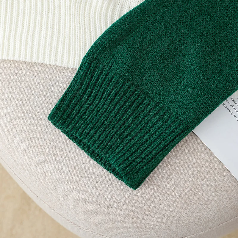 Nuevo Otoño Invierno Casual suelto contraste de Color de manga larga medio botón suéter de punto para mujer