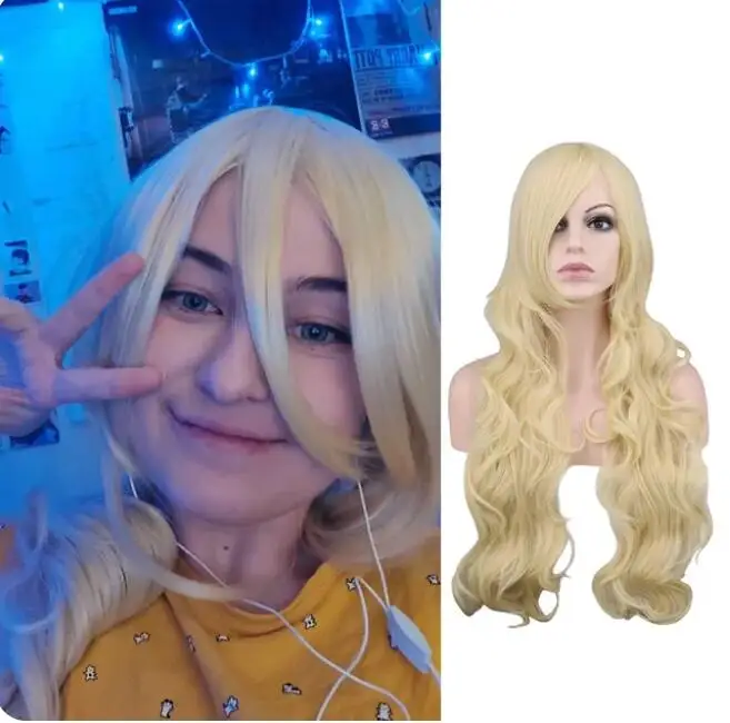 Długie faliste Cosplay Czarny Fioletowy Biały Czerwony Różowy Niebieski Blond Pomarańczowy Srebrnoszary 80Cm Syntetyczne peruki do włosów