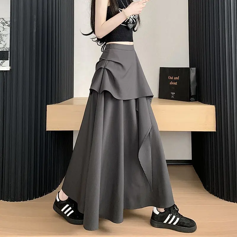 

Ruffled Suit Irregular Skirt Women 2025 Spring Summer New Niche Design High Waist Retro Slim Long Skirt