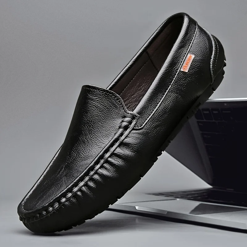 Solid Colour Top Grain  Slip On Loafer Shoes, Comfy Non Slip Rubber Sole  Walking Shoes, 's Footwear