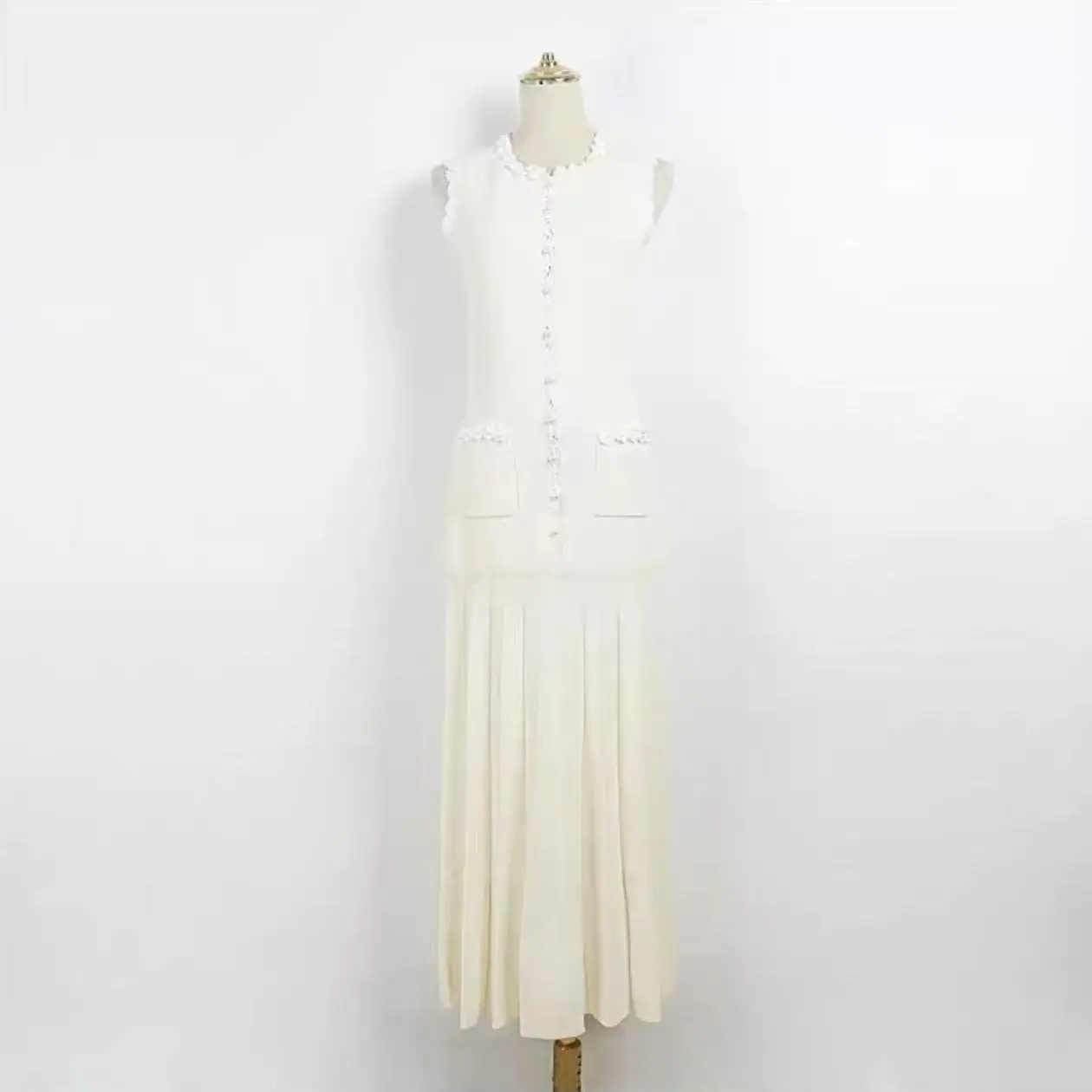 

Nanyou High Quality Summer New Fashionable Commuter Handmade Hook Flower Mingyuan Slimming Round Neck Sleeveless Dress