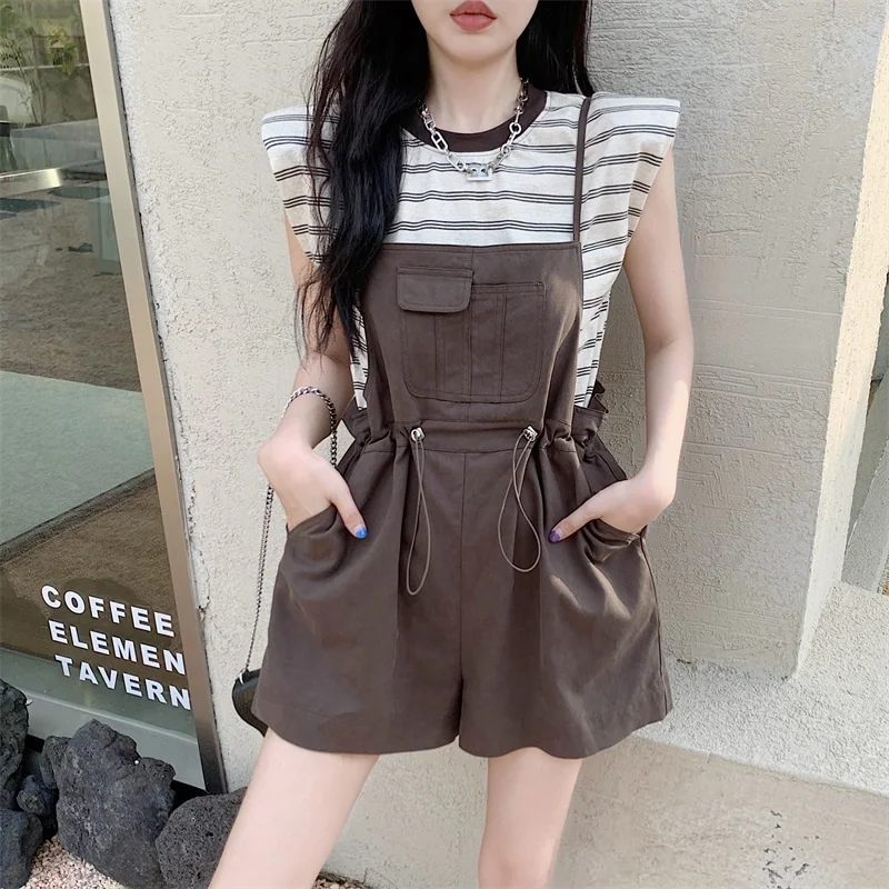 

Ретро-комплект: элегантный полосатый топ без рукавов и свободные шорты в стиле Гонконг для женщин – повседневный летний образ