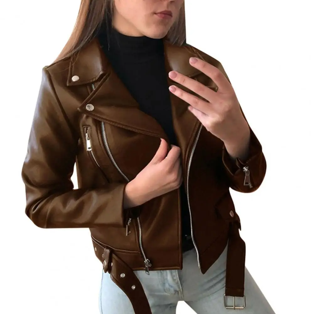 

Solid Color Lady Faux Leather Jacket Autumn Winter biker Jacket Women Waterproof Leather Coat veste femme кожаная куртка женская