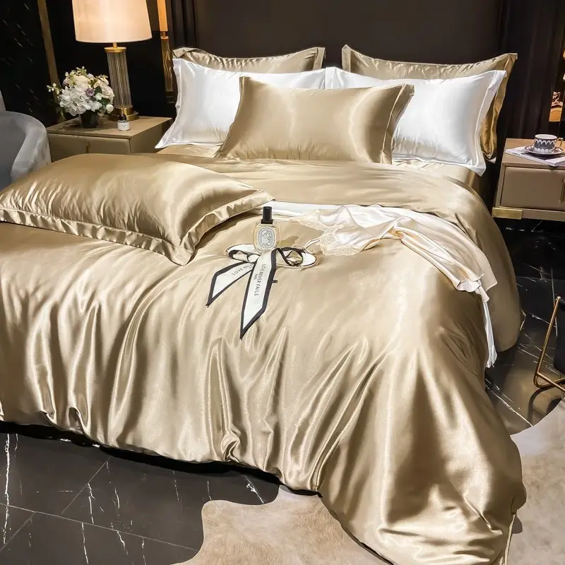 Imagem -02 - Luxo 100 Mulberry Silk Bed Sets Light Duvet Cover Fronha Lençol Plano Roupa de Cama Home Decor Pcs