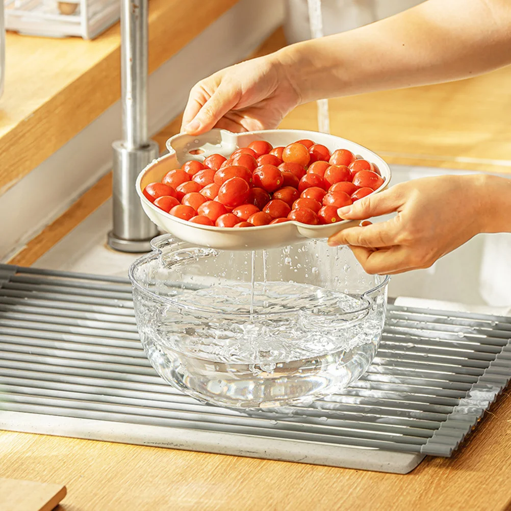 

2Pcs Double Layer Drain Basket Kitchen Draining Fruit Washing Vegetable Strainer Storage Basket for Home Restaurant Hotel Use