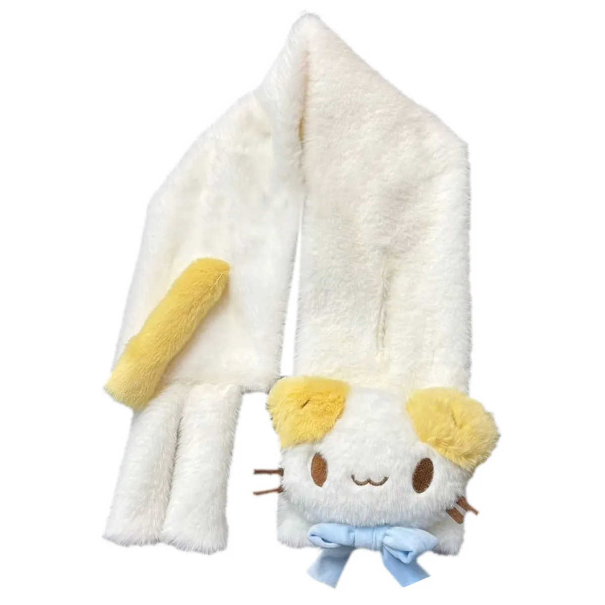 Cute Masyumaro Fluffy Fuwa Nyanko Cat Body Plush Scarf Women Winter Kawaii Scarves Yellow Neck Warmer