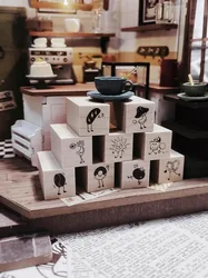 Mini Coffee Expression Wooden Rubber Stamp Set DIY Scrapbooking Photo Album Card Making Wood Seal