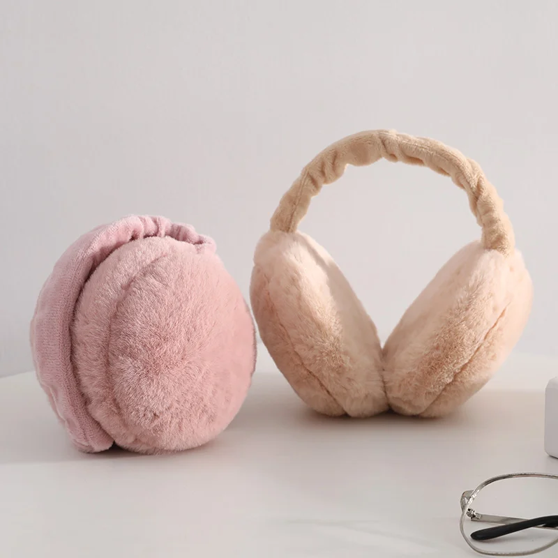 Winter Warm Ear Muffs Girl Fluffy Fold Burger Shape Children Headphone Earmuffs Soft Cashmere Solid Cute Warmer Fake Fur Earlap