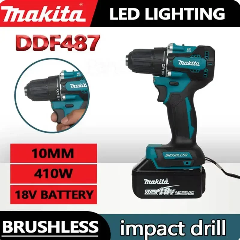 Makita DDF487 18V Trapano elettrico a batteria portatile Cacciavite a percussione Trapano elettrico senza spazzole a batteria Batteria ricaricabile