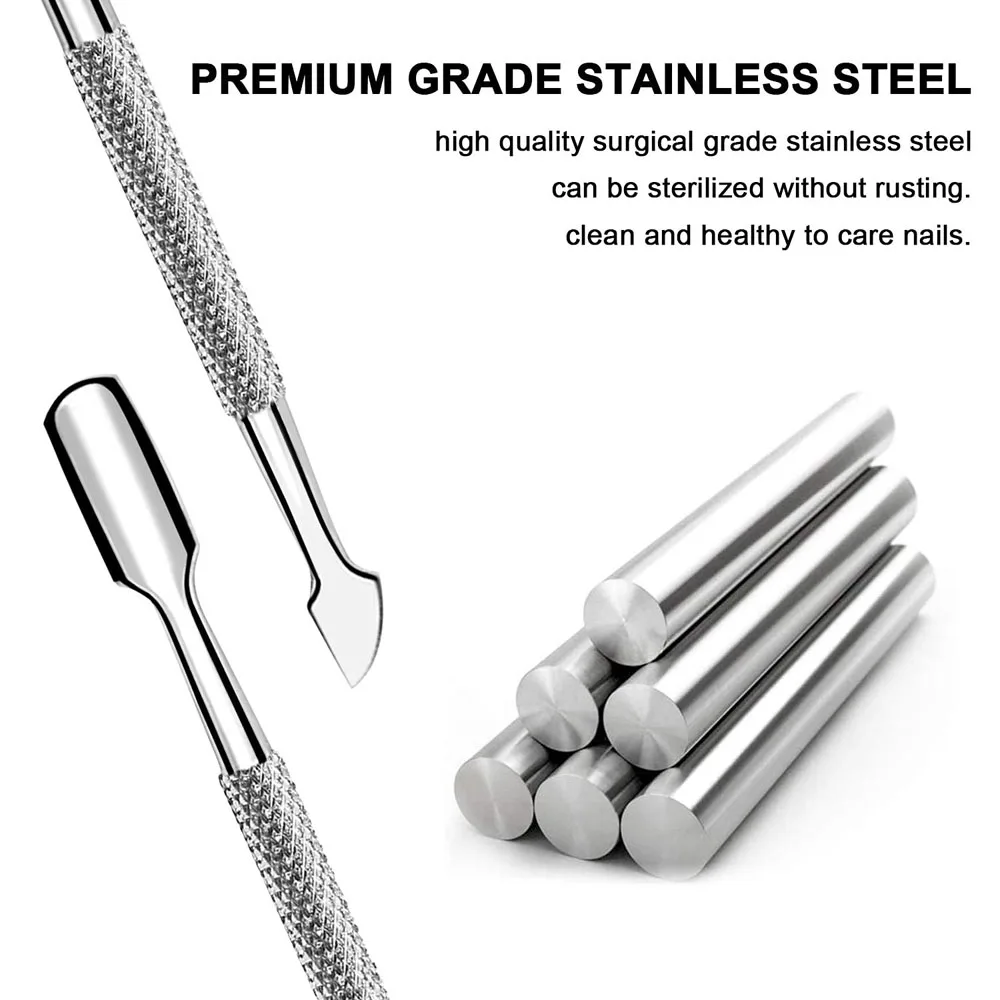 2pc/Box Stainless Steel Manicure Curticle Remover Double End  Pedicure Dead Skin Steel Pusher Tool Gel Nail Polish Scraper Stick