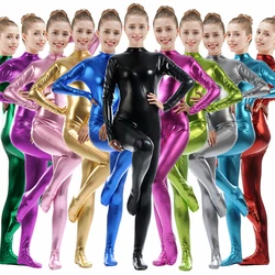 Sexy Female Women Faux Leather Catsuit PVC Latex Bodysuit Shiny Metallic Jumpsuit Tight Zentai Suit Halloween Cosplay Costume