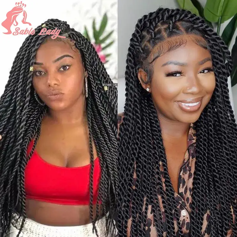 Senegalese Twist trecce parrucche anteriori in pizzo sintetico per donne nere parrucche frontali in pizzo pieno Pre pizzicate trecce Passion Twist