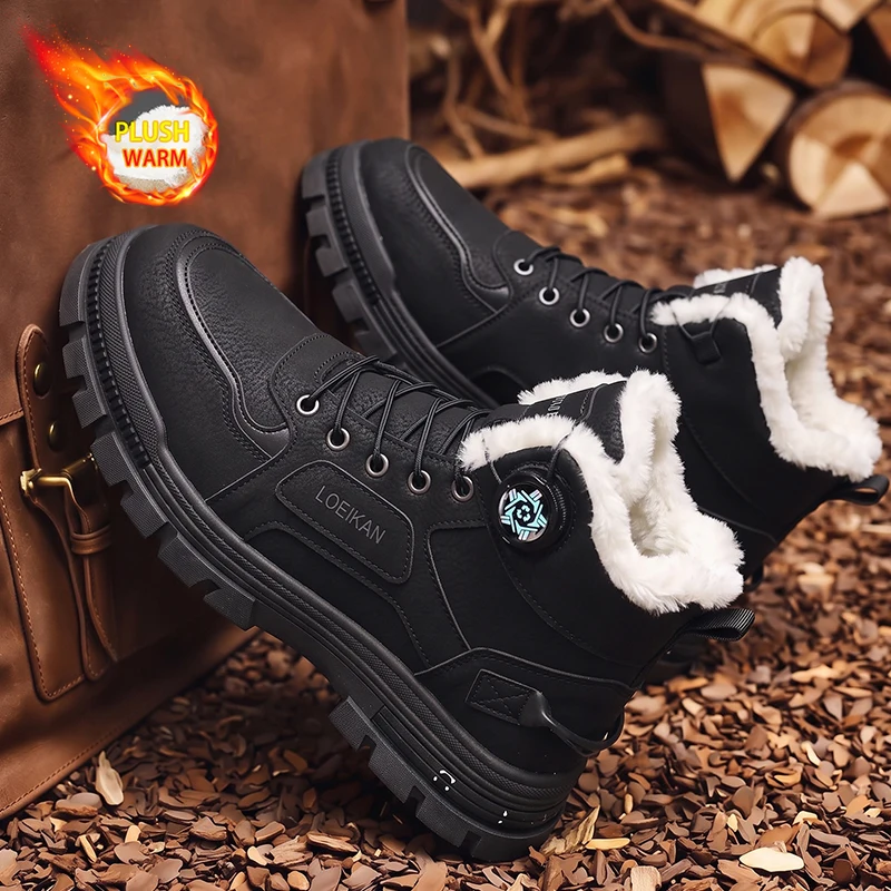 Herren Winter-Schneestiefel mit Drehverschluss, Fleece-Futter, Rutschfester Dicker Sohle, Hohe Knöchelstiefel – Detail 10