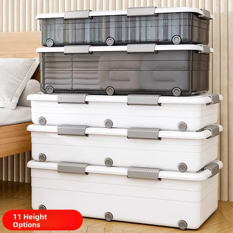 

Пластиковый контейнер для хранения одежды под кроватью с колесами, органайзер для дома, спальни и кухни