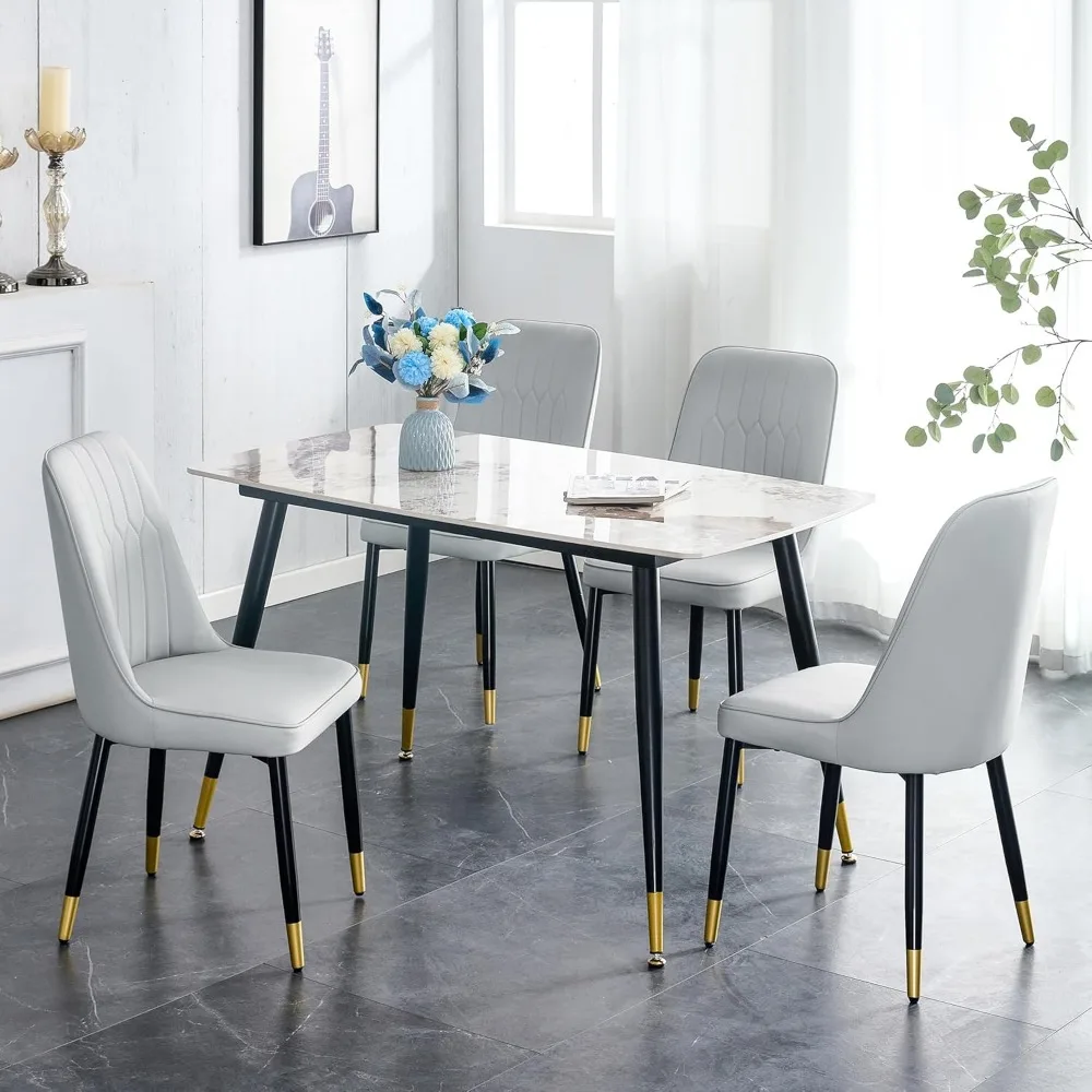 Small Dining Table Set for 4, Dining Room Table Set for 4, Sintered Stone Kitchen Table Top and Modern Chairs Set of 4 for Kitch
