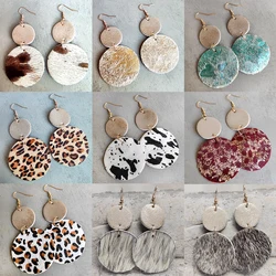 Hot Selling Leopard Print Earrings Cow Print Leather Earrings American Western Style Round Splicing Cow Leather Earrings