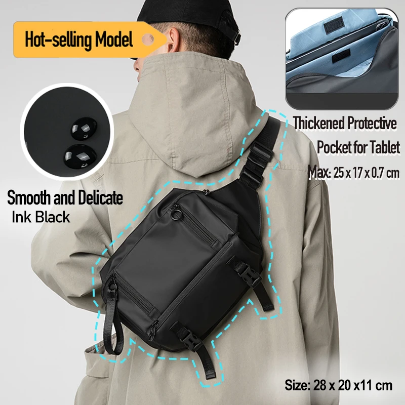 

Men's Waterproof Crossbody Chest Bag with Tablet Pocket, Durable Lightweight Sling Pack Shoulder Backpack for Travel Outdoor