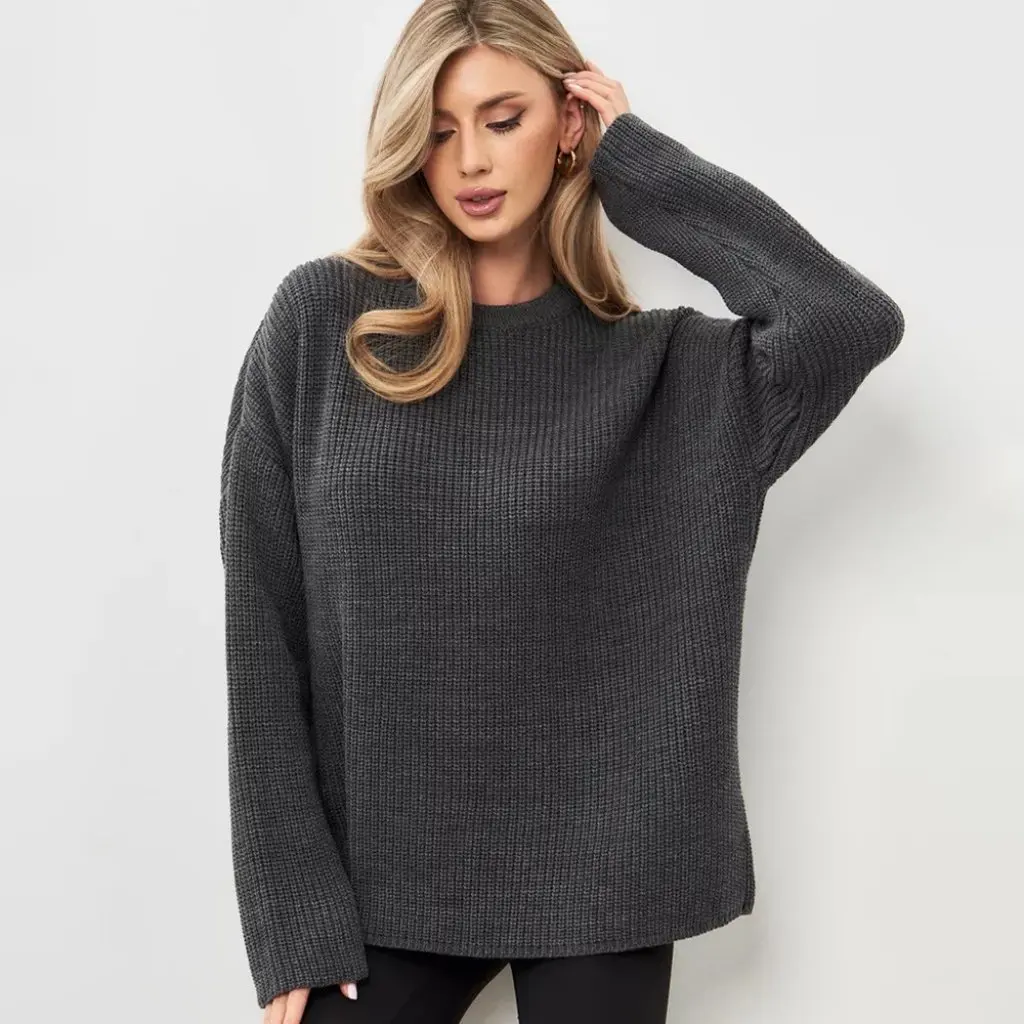 

Women's round Neck Sweater Solid Color Casual Loose Fit Autumn Winter New Style Europe US Hot-Selling Fashion Top