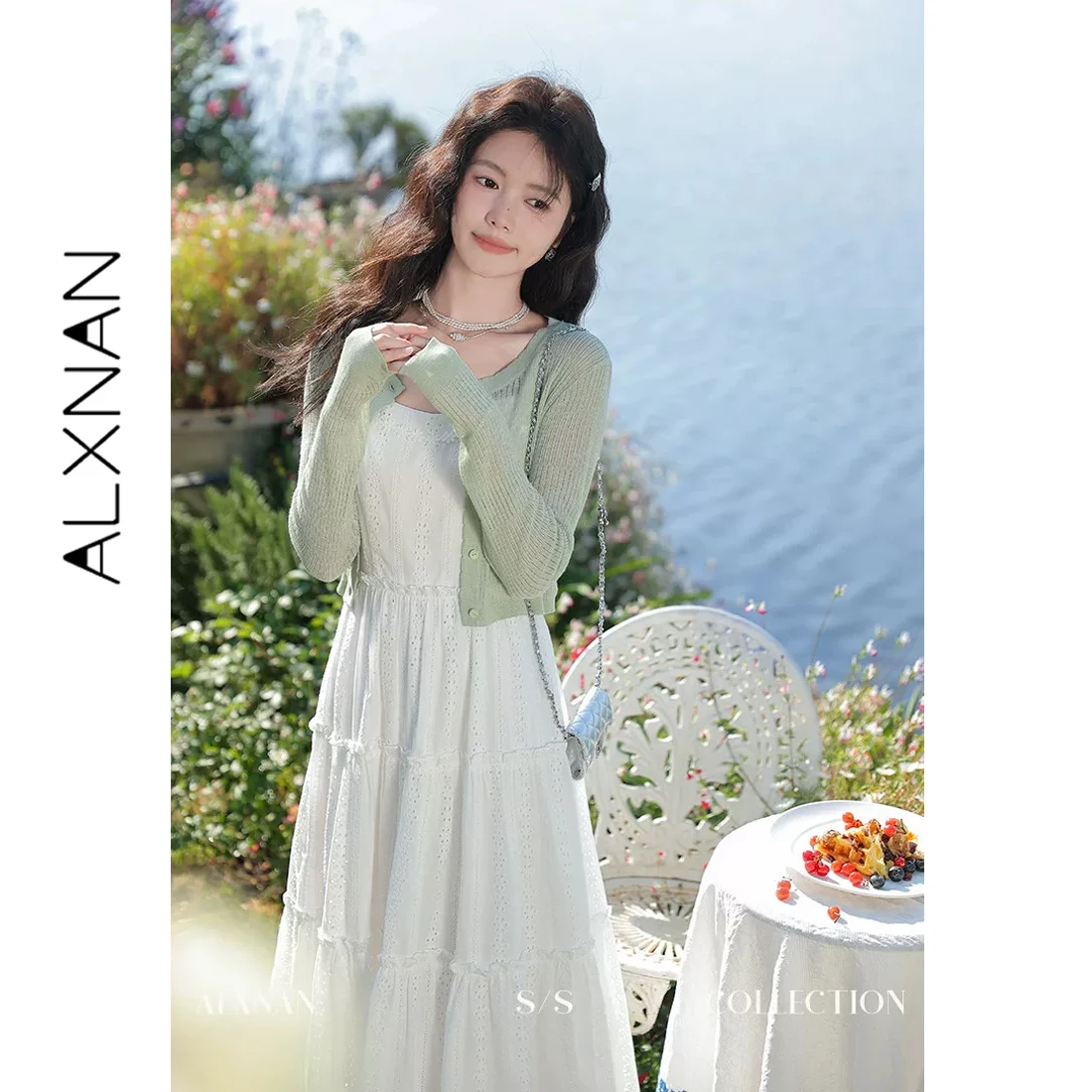 

ALXNAN Women's Green Cardigan 2026 Summer Elegant Long Sleeve Cardigans Fashion Casual Female Clothing L36503SY