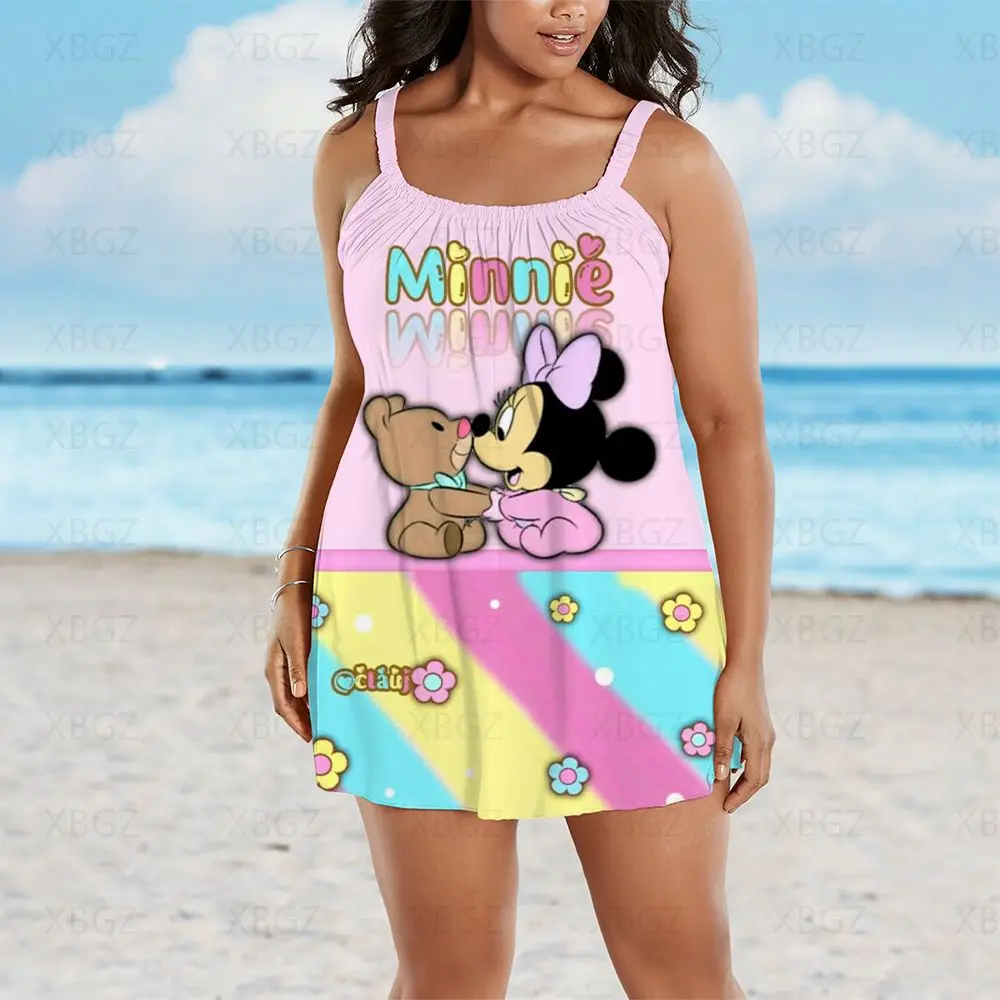 Boho vestidos femininos frete grátis plus size roupas de verão dos desenhos animados mickey mulher 2022 impressão praia vestido sexy solto minnie mouse