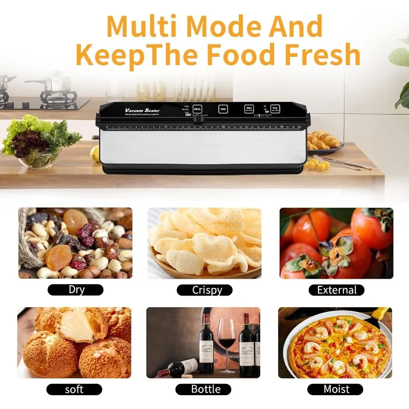 Automatic Powerful Vacuum Food Sealers Easy to Use 3 in 1 Dry Moist Food Preservation Vacuum Food Sealer with15 Vacuum Seal Bags