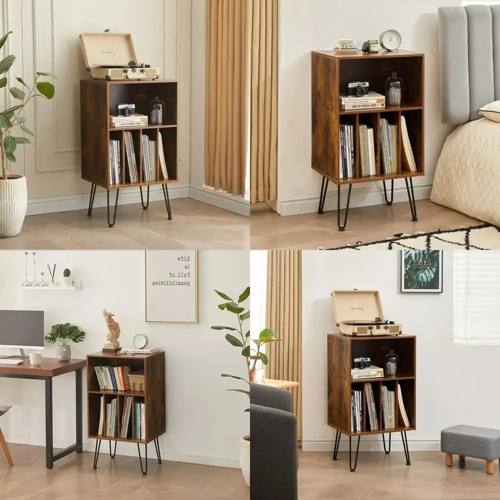

Record Player Stand with Vinyl Storage, Vinyl Record Storage Cabinet Holds Up to 150 Albums, End Table for Record Player, Turnta