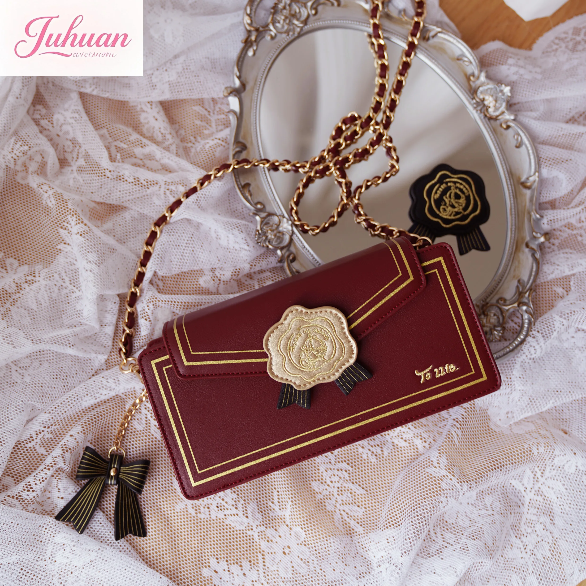 

Original Elegant Chain Rose Letter Versatile Single Shoulder Oblique Span Bag Women Lolita Flip Envelope Small Square Bag female