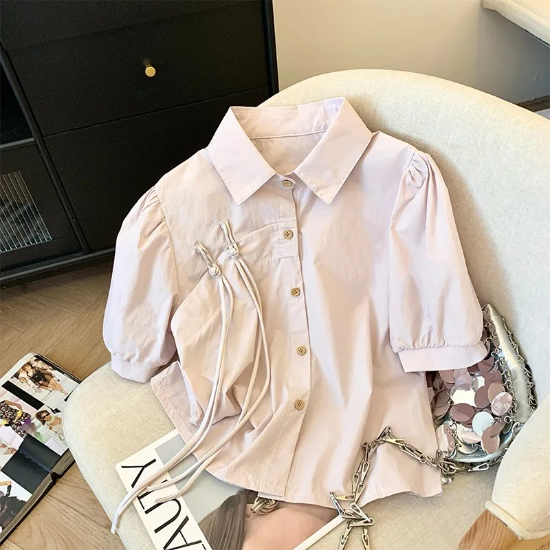 

Новая женская летняя блузка из чистого хлопка с китайским воротником и коротким рукавом, высококачественный топ с пуговицами