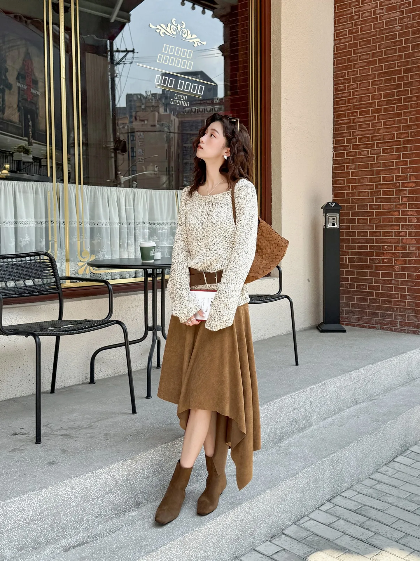 

Loose Fit round Ne Knitted Sweater Women's Double Color Yarn Oats Color Versatile Knitwear Soft Sle Long Sve Crew Ne