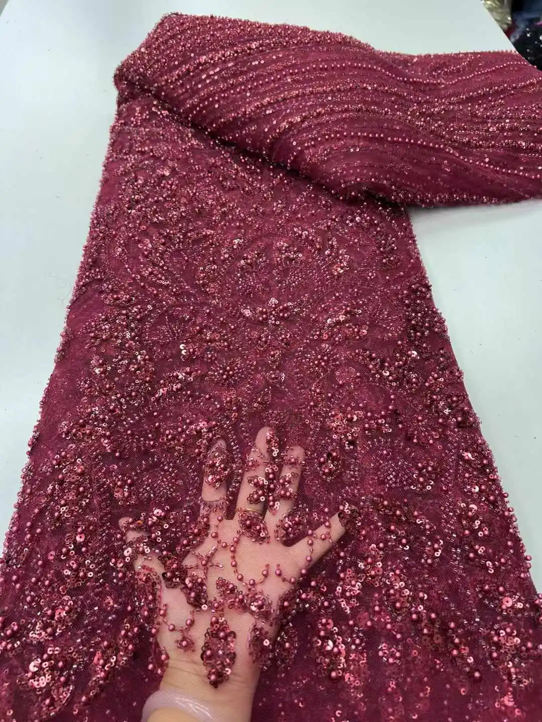 2025 고품질 나이지리아 네트 레이스 원단 아프리카 스팽글 비즈 튤 레이스 자수 여성 이브닝 파티 드레스 재봉용