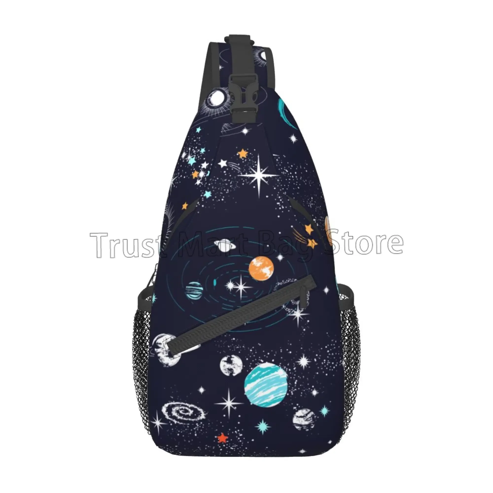 Space Planet Astronaut Sling Bag Hiking Daypack Crossbody Shoulder Backpack Casual Travel Chest Pack for Men Women Teens