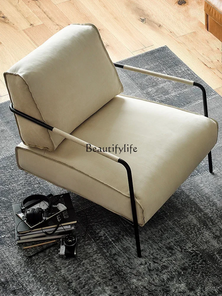 

01 Nordic leather living room sofa chair modern simple balcony casual tiger chair