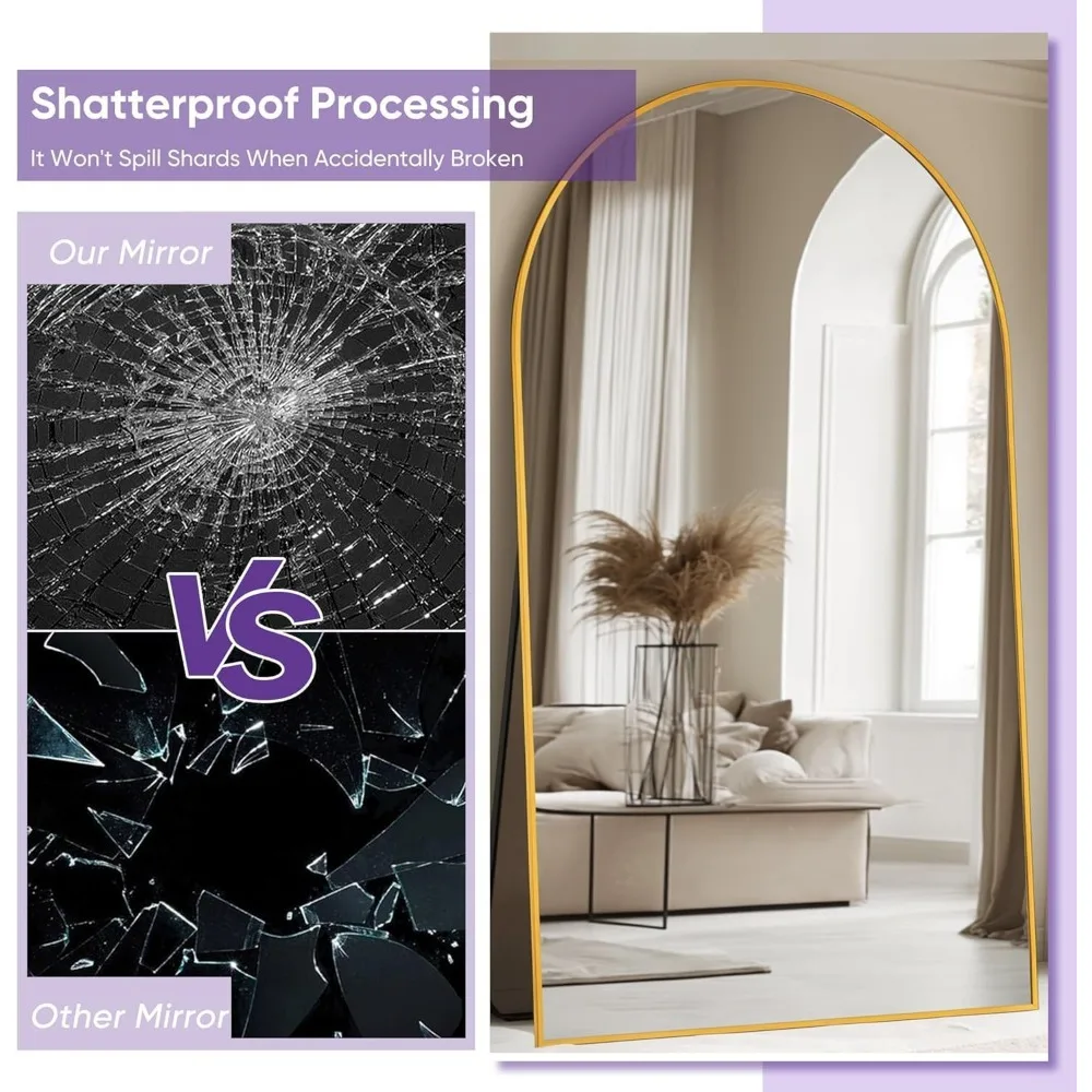 Gouden vloerspiegel over de volledige lengte met standaard voor slaapkamer en woonkamer, 58 x 21 elegante woondecoratie