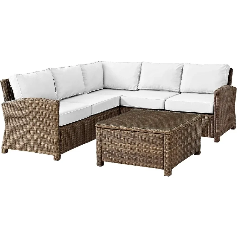 

4-Piece Outdoor Sectional Sofa Wicker Patio Furniture Set, Sunbrella Cushions