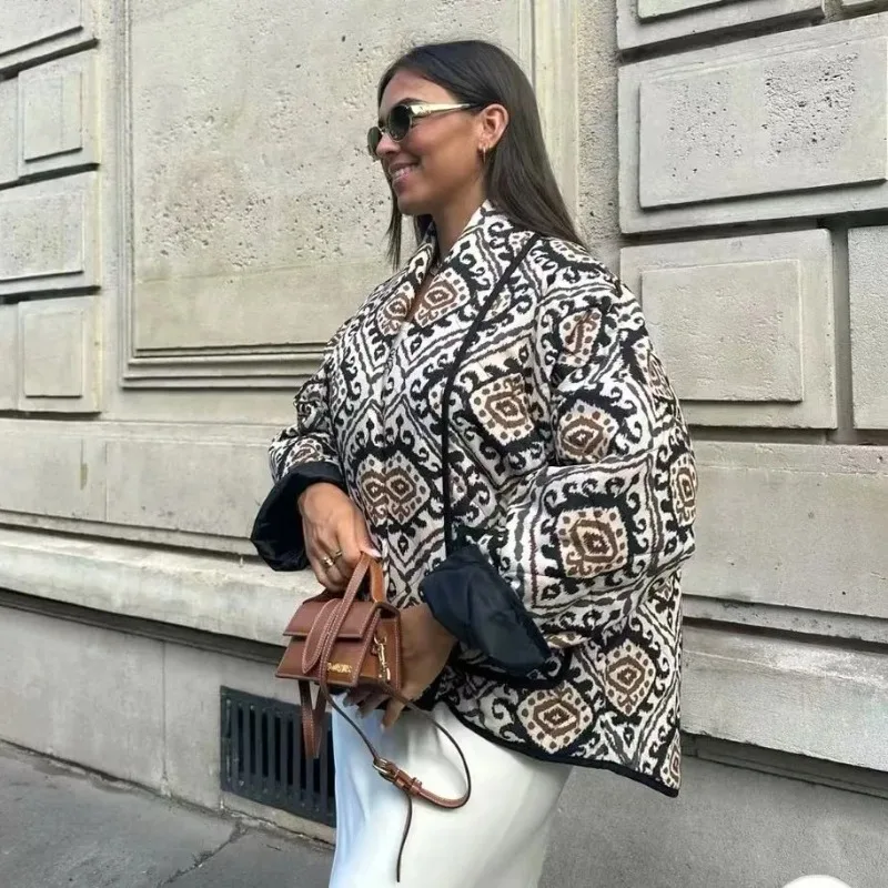 

2026 New Fashion Casual Versatile Autumn/Winter New Product Women's Print Loose Cotton Cardigan Coat