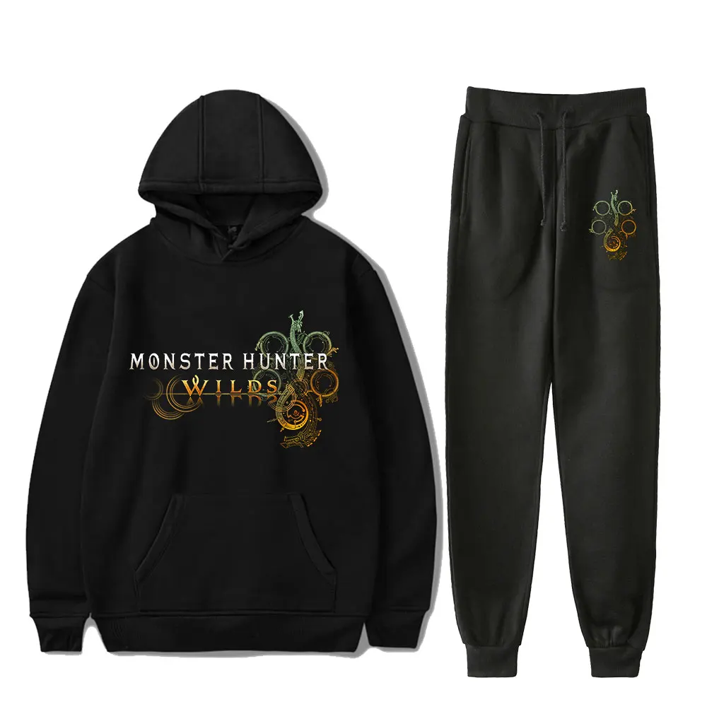 

Hot Game Monster Hunter Wilds Vintage 90s HOODIE Merch Hoodies Set Men Women Hoodies Pants Two-Piece Suit PULLOVER