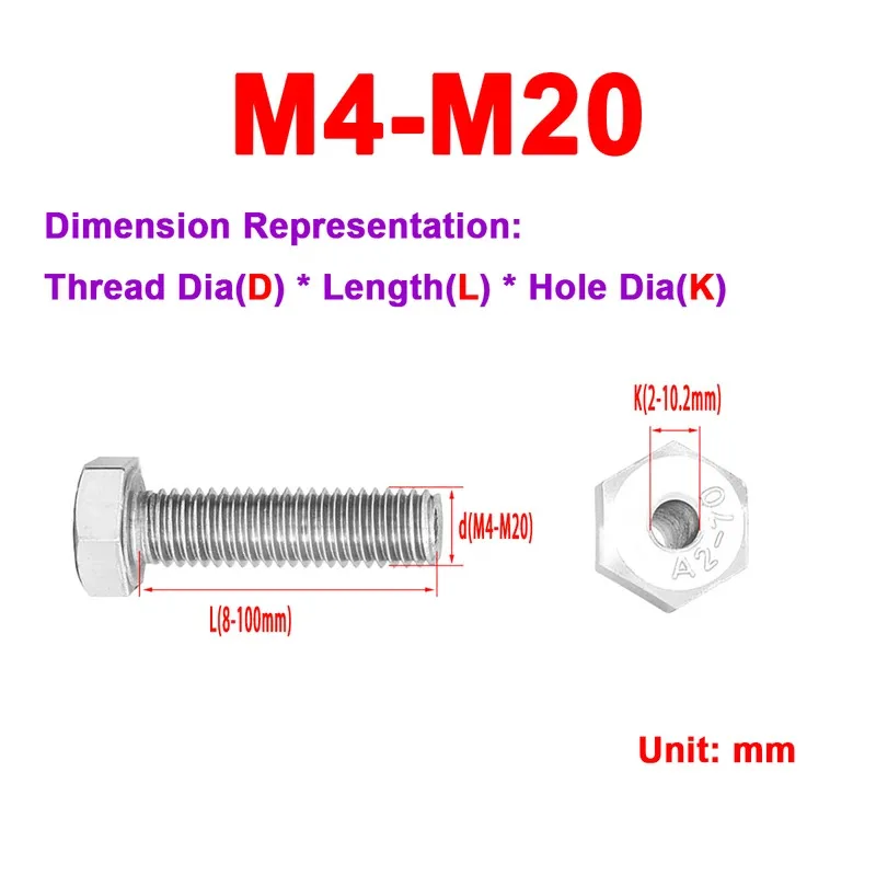 304 Stainless Steel Through Hole Hex Bolt Hollow Screw For Wire Threading And Easy Fastening M4 M5 M6 M8 M10 M12