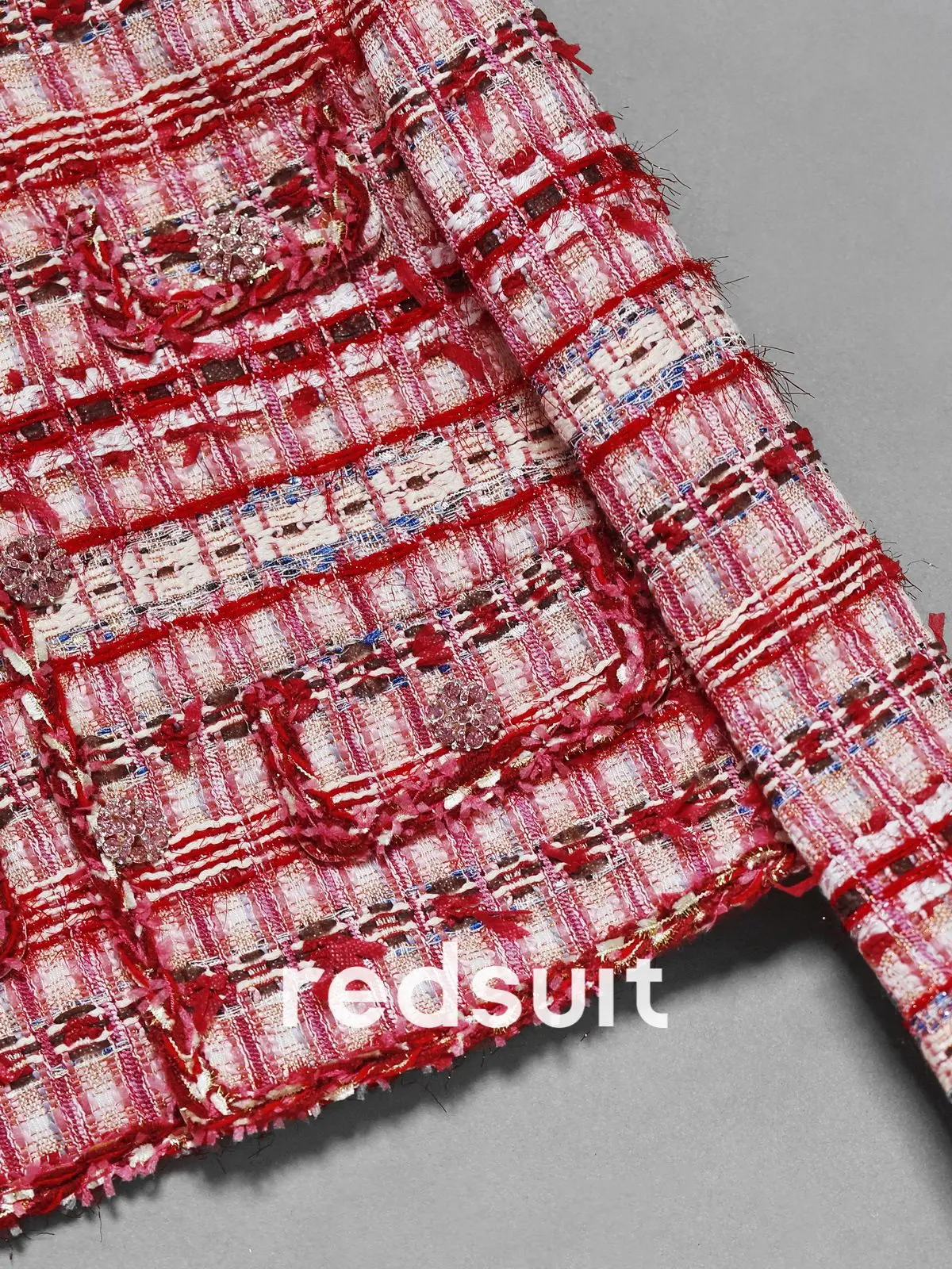 New Advanced shiny floral yarn woven red handmade lace short jacket Custom size